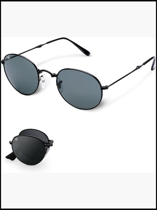 Round Folding Sunglasses Polarized UV400 with Leather Case main image 5
